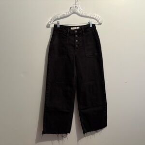 Hidden Women Jeans Size 27 Black Distressed 5 Button Fly Patch Pockets Wide Leg